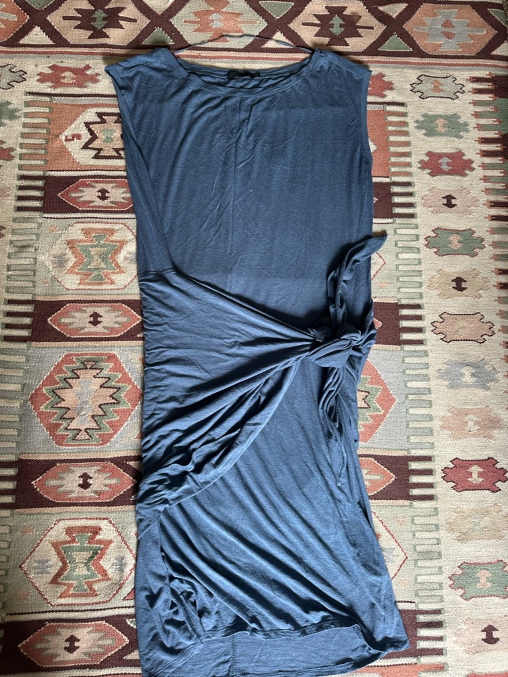 PrAna XL Slate Blue Front-tie Cap Sleeved Dress